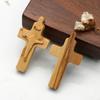 Natural Wood Religious Crosses With Intricate Relief Design For Prayer Beads And DIY Crafts