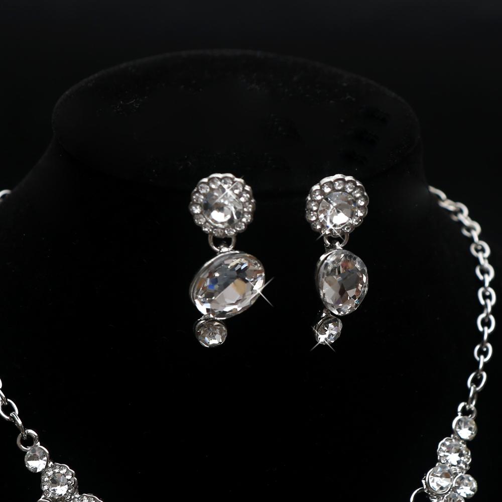 3pcs Luxurious Sparkling Round Rhinestone Splicing Alloy Necklace Earrings  Wedding Ball Dress Temperament Crystal Jewelry Set