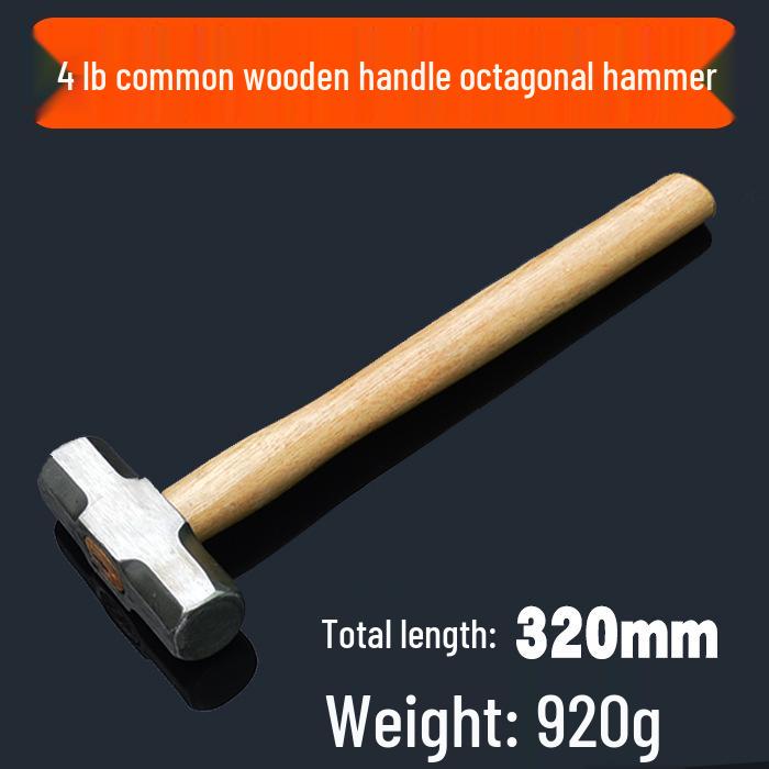 Octagonal Iron Sledgehammer with Wooden Handle - Heavy-Duty Construction and Home Use