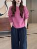 2026 Women's Pink Round Neck Hollow Knit Sweater for Early Autumn and Winter