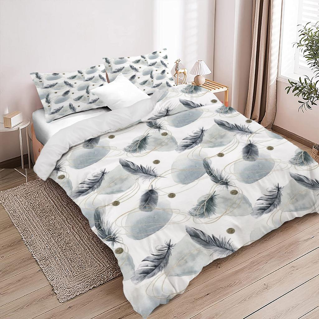 Golden Thread Ink Feather Duvet Cover, Down Duvet Cover, 3D Digital Printing Fashion Design Duvet Cover, Bedding Cover
