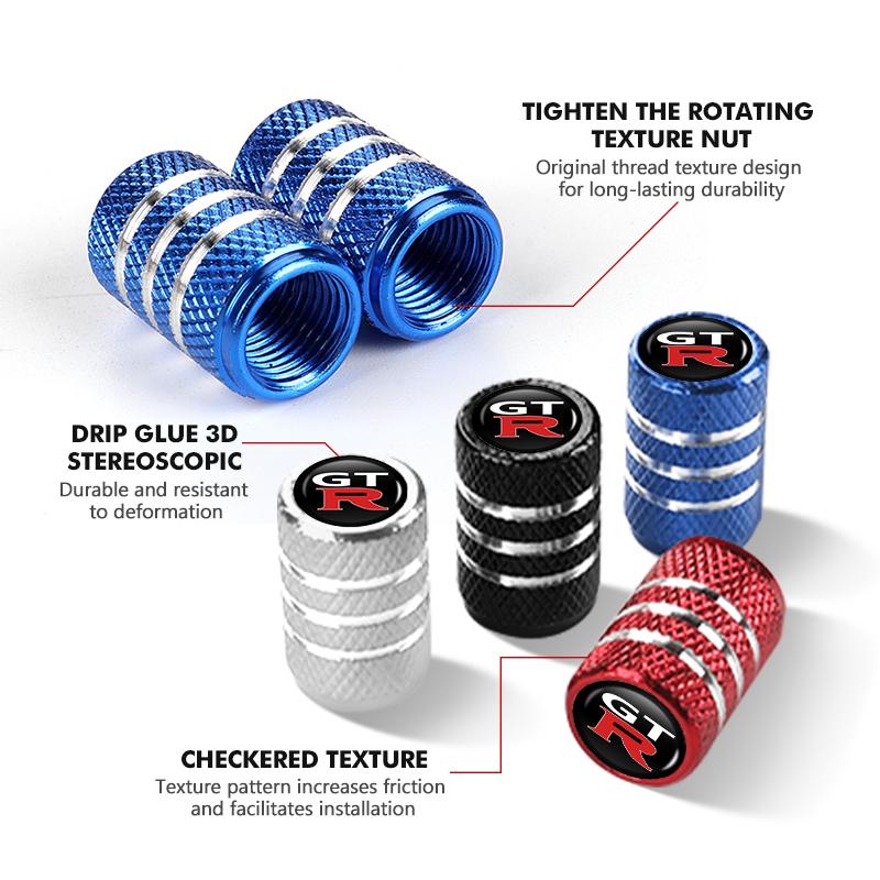 ABP3 4Pcs Aluminum Car Wheel Valve Protection Cap Tyre Dust Cover For Nissan GTR C210 R30 GTS-R R33 R34 GT-R R35 Nismo