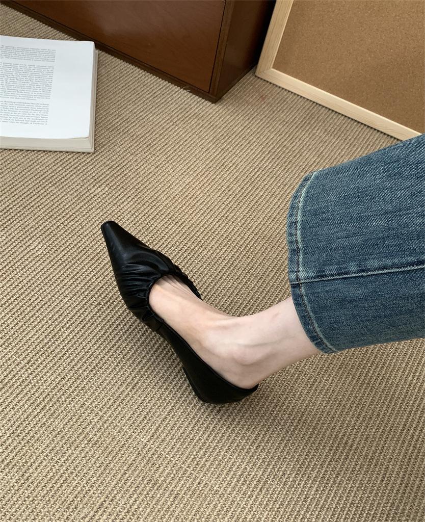 French pointed-tipped pleated soft-soled single shoes women's 2025 new niche evening evening breeze flat shoes soft-soled pregnant women's beanie shoe