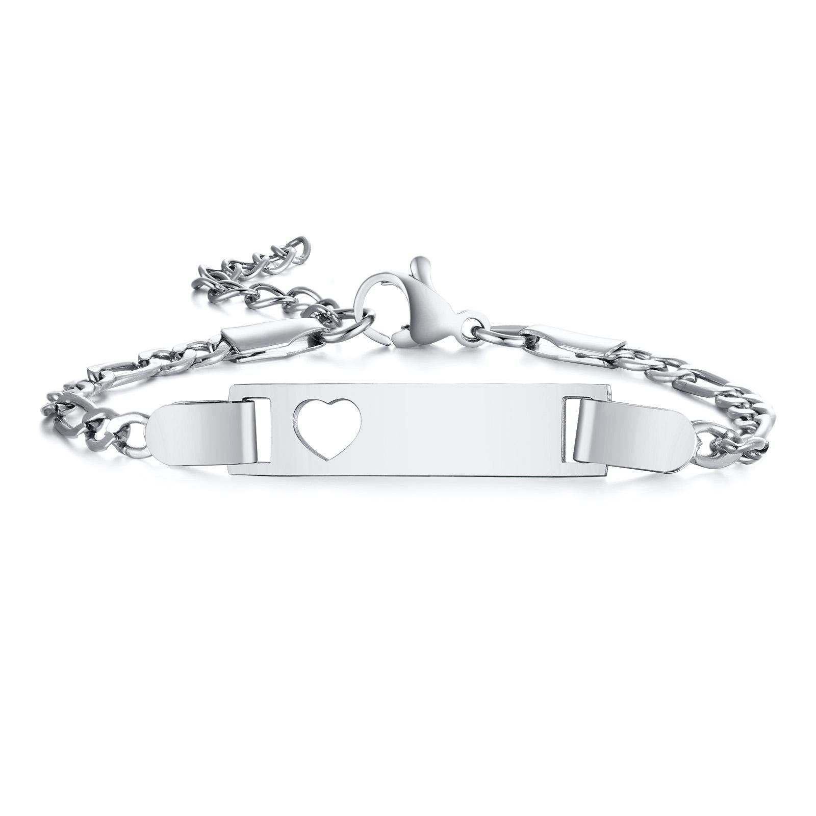 

Persoanlized Custom Name Heart Bracelet,Stainless Steel Figaro Chain Link Adjustable,Engraved Gift for Boy Girl NO Need Engrave