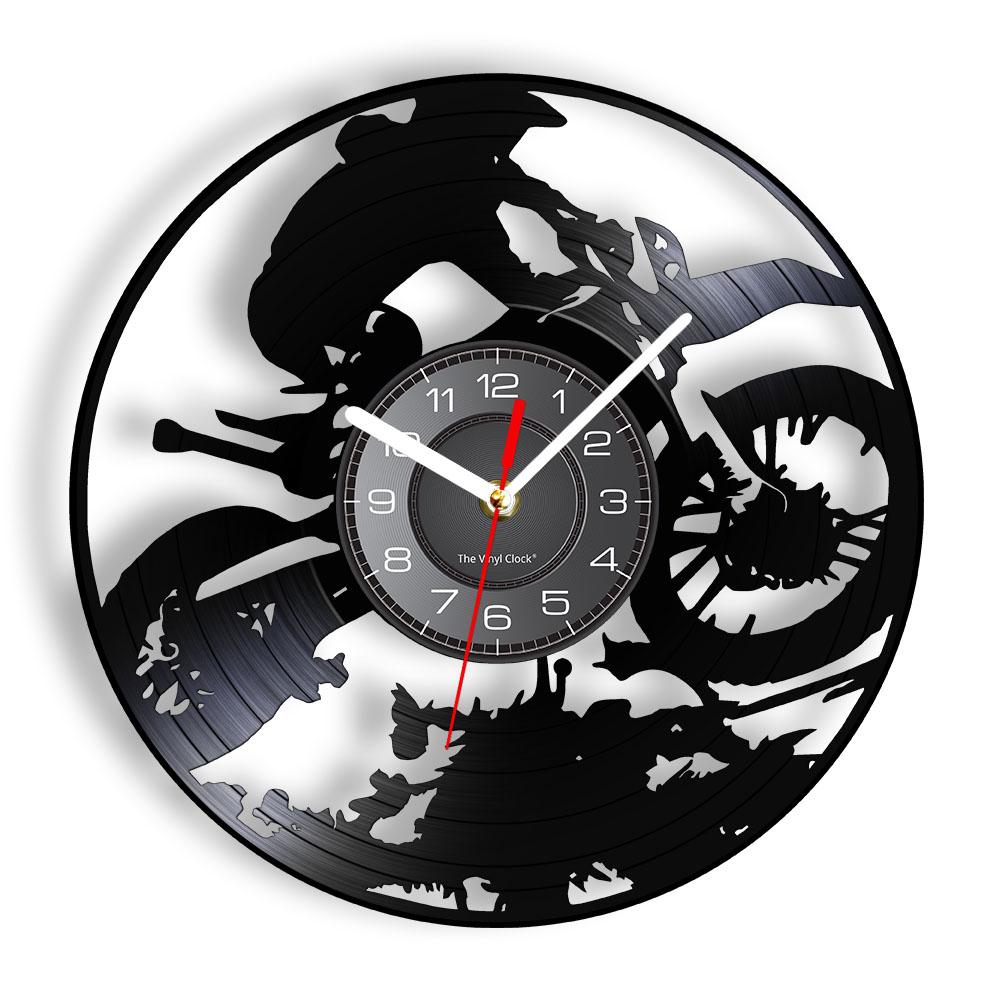 

Motocross Racing Brappp Decor Modern Wall Clock Dirtbike Trick Riding Vinyl Record Clock Freestyle Motorcycle Racing Riders Gift