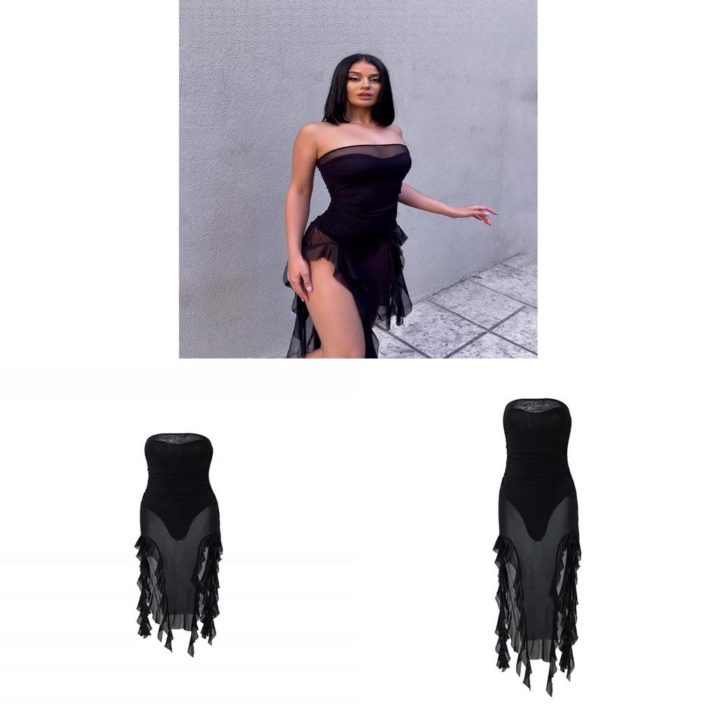Sexy Sleeveless Bodycon Dress With Sheer Korean Mesh For Summer Casual Nightlife
