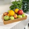 Multi-Use Pp Woven Storage Basket With Wooden Handle Modern Rectangular Shallow Bin For Living Room Bedroom Kitchen Hotel Servic