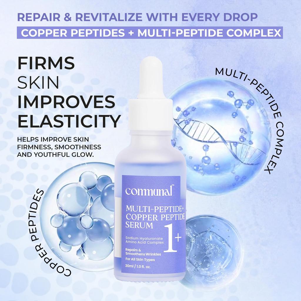 Communal Multi-Peptide + Copper Peptide Face Serum 30ml with Sodium Hyaluronate & Amino Acid Complex | Collagen Booster, Anti Wrinkle & Hydrating S