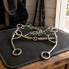 Horse Training Bit with Long Side Arms and Multiple Connection Rings, Three-Piece Jointed Center, Moving Metal Sections, Stainless Steel, and Curb