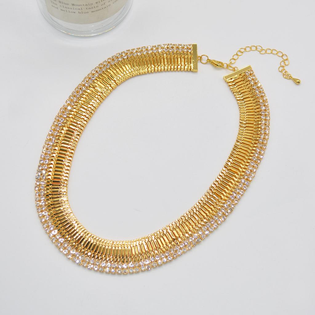 Exaggerated Wide Version Gold Strap Diamond Necklace Necklace Niche Temperament Choker Collarbone Chain