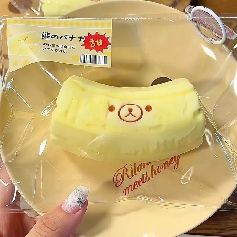 Handmade Squishy With Butter Texture - Banana Bear Shaped Fidgets Toy To Relieve Stress - Food Grade Silicone Hand Exercise