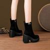 Coarse Heel Waterproof Table Short Boots Women's 10.5cm Autumn and Winter New Leather Platform Super High Heels Versatile and Comfortable Martin Boots
