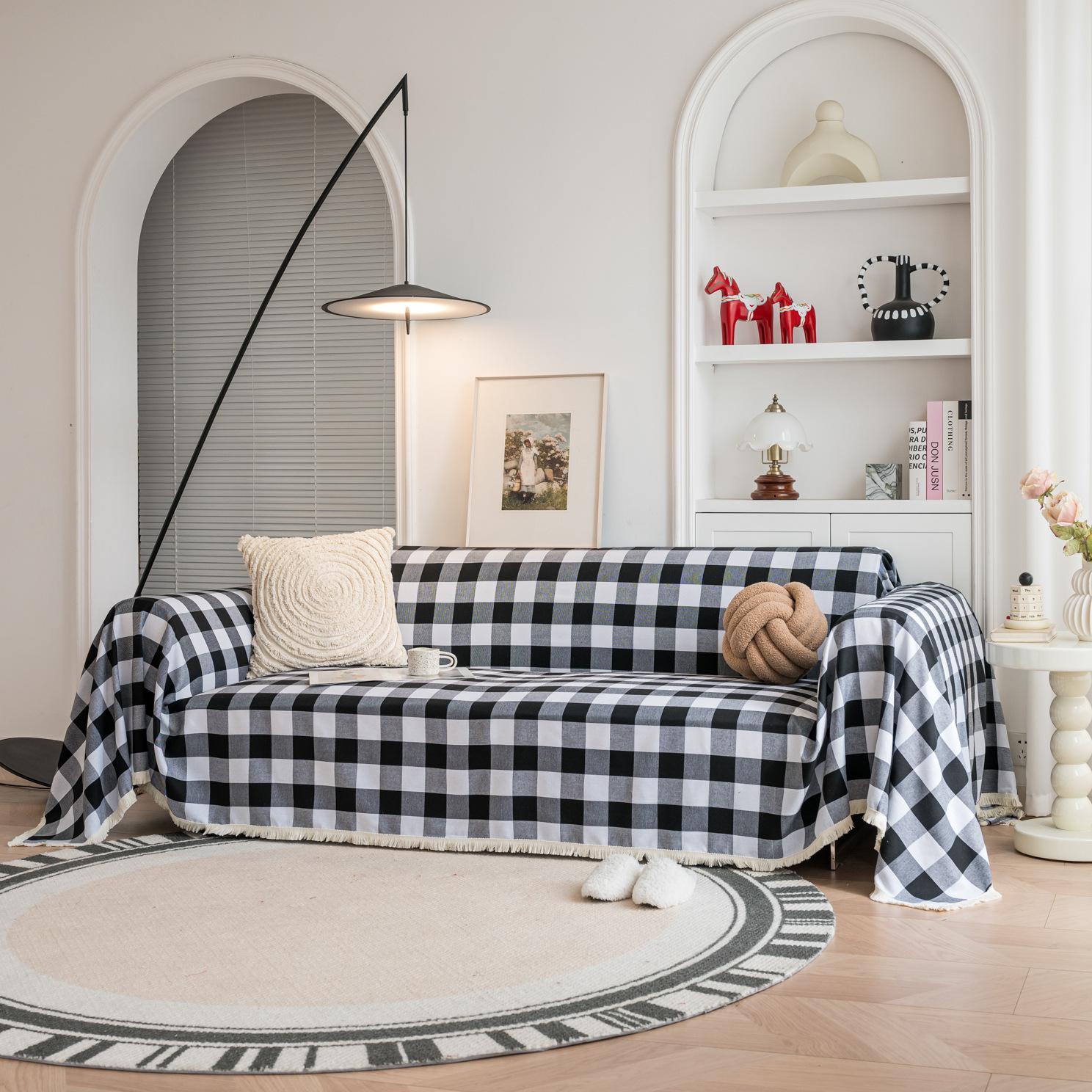 

Рождественский чехол для дивана в клетку, чехол для дивана, сетка, гостиная, кровать для питомца, кресло, мягкое с кисточками, моющееся полотенце, плед, одеяло 140x180cm