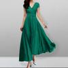 Bohemian V-Neck Short Sleeve Maxi Dress with Gathered Waist