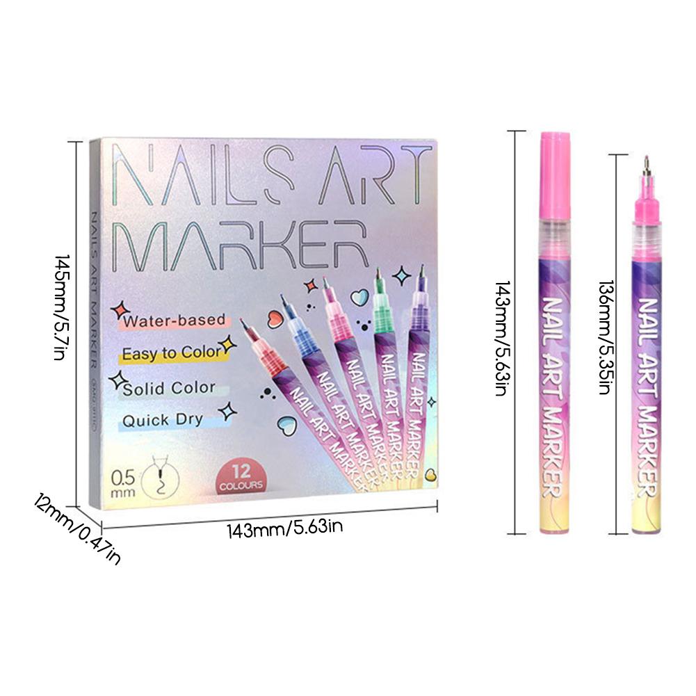 12 Farben/Set Nagelmarker für Nagelkunst 0,5 mm Nagellackstifte Set Wasserdicht Schnelltrocknend Nagel für DIY Nagelkunst Design