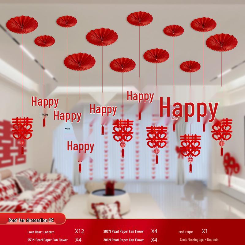 Double Happiness Ceiling Decorations for Wedding Bedroom