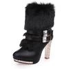 Fur Women Boots Female Thick with High Heel Fur Rhinestone Women's Boots Snow Boots Lady High Heels