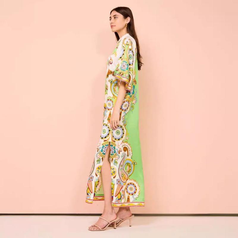 Summer Print Positioning Satin Slit Maxi Dress for Women