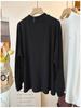 Women's Solid Color Velvet Embroidered Long-Sleeve Half-High Collar Loose T-Shirt.