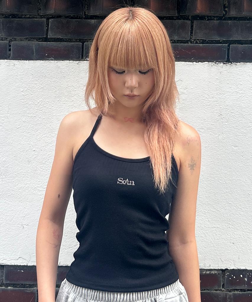 FUZZY SCAN Embroidered Logo Halterneck Sleeveless 2 Colors