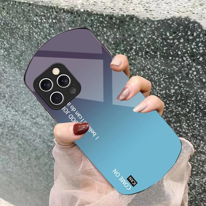 Couleur unie dégradée Pour iPhone 16 15 14 13 Plus 12 mini 11 Pro Max XR Xs X 7 8 6 6S 2022 Coque de téléphone en verre trempé elliptique
