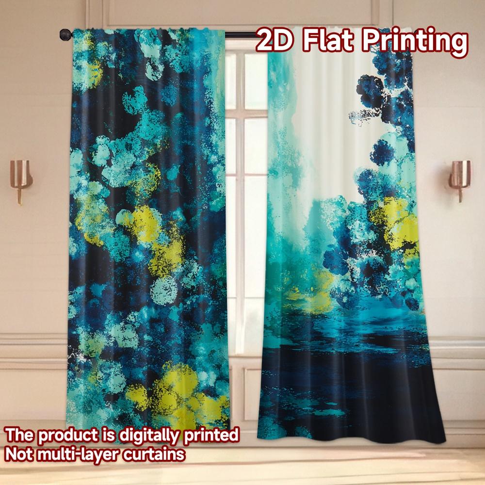Flat Printing Curtains Without Rod Floral Splash Design April Fools Is Day Festival Fashion Machine Curtain Set Of 2 Made Polyester Washable