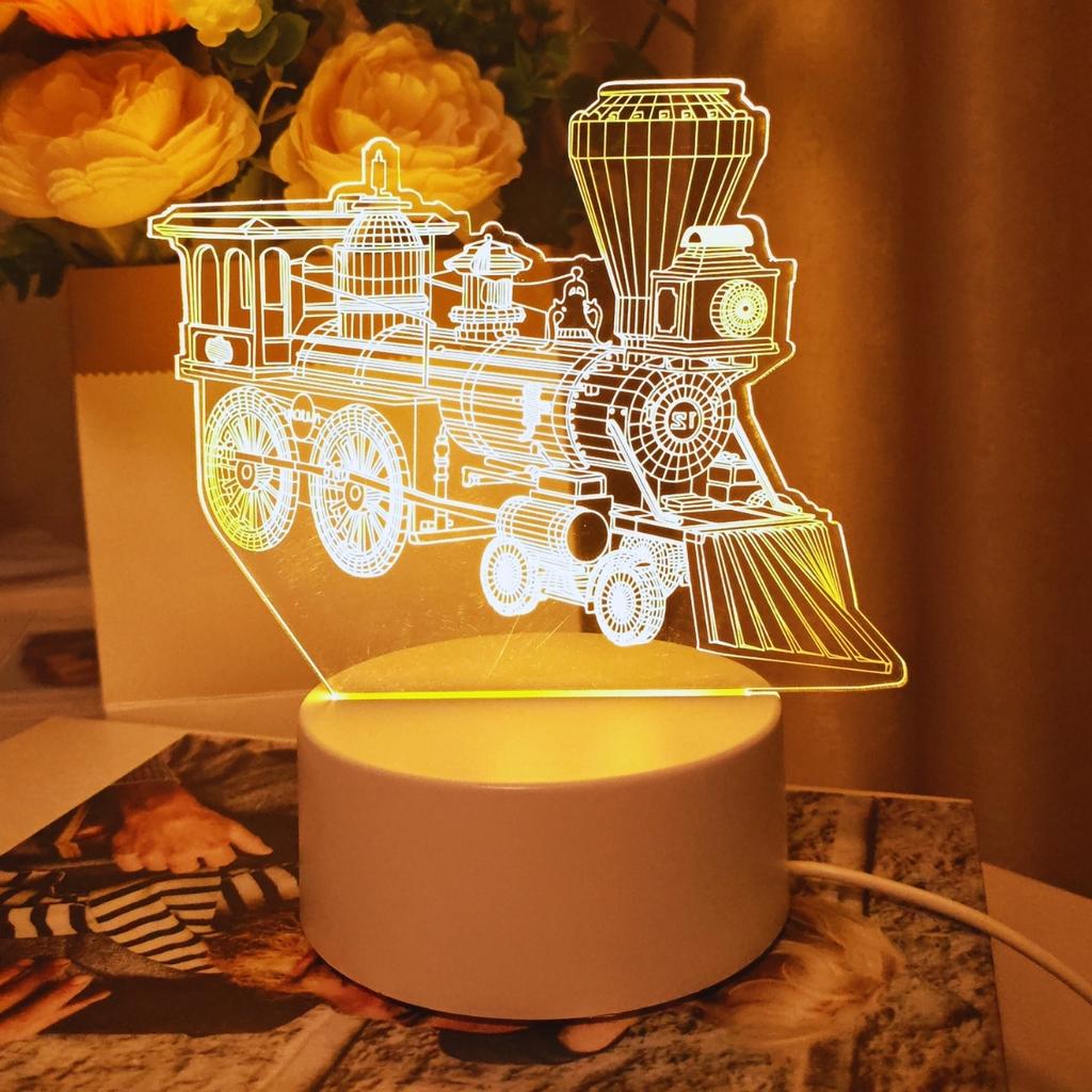 Retro steam train 3D night light, USB monochrome warm light, very suitable for bedroom environment and room decoration