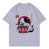 Loose Funny Japanese Cat Eat Ramen T Shirts Men Women Cat Tshirt Round Neck Short Sleeve Trendy Tee Shirt Streetwear