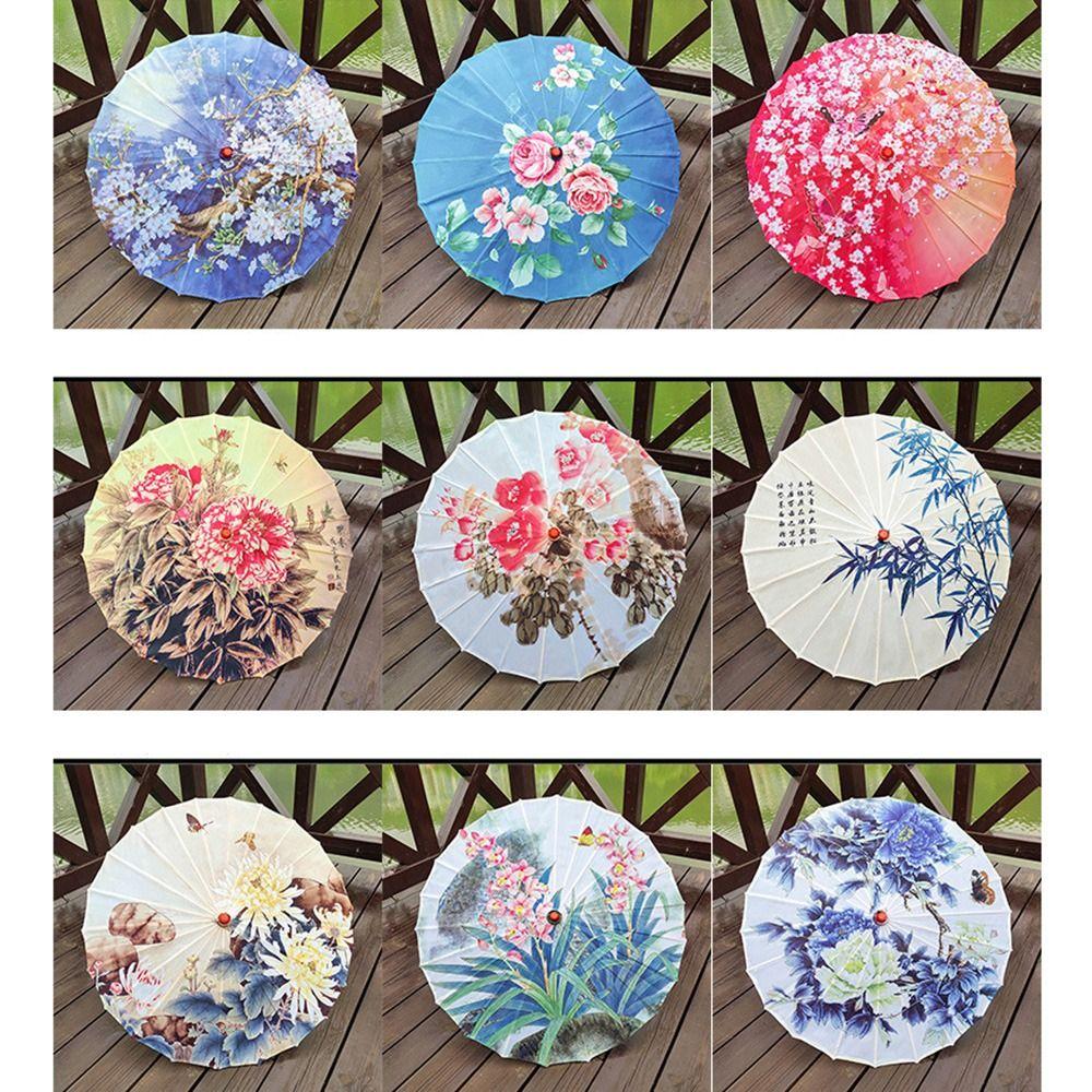 Vintage Chinese Silk Umbrella Decorative Hanging Dance Umbrella Durable Stick Umbrella  Photography