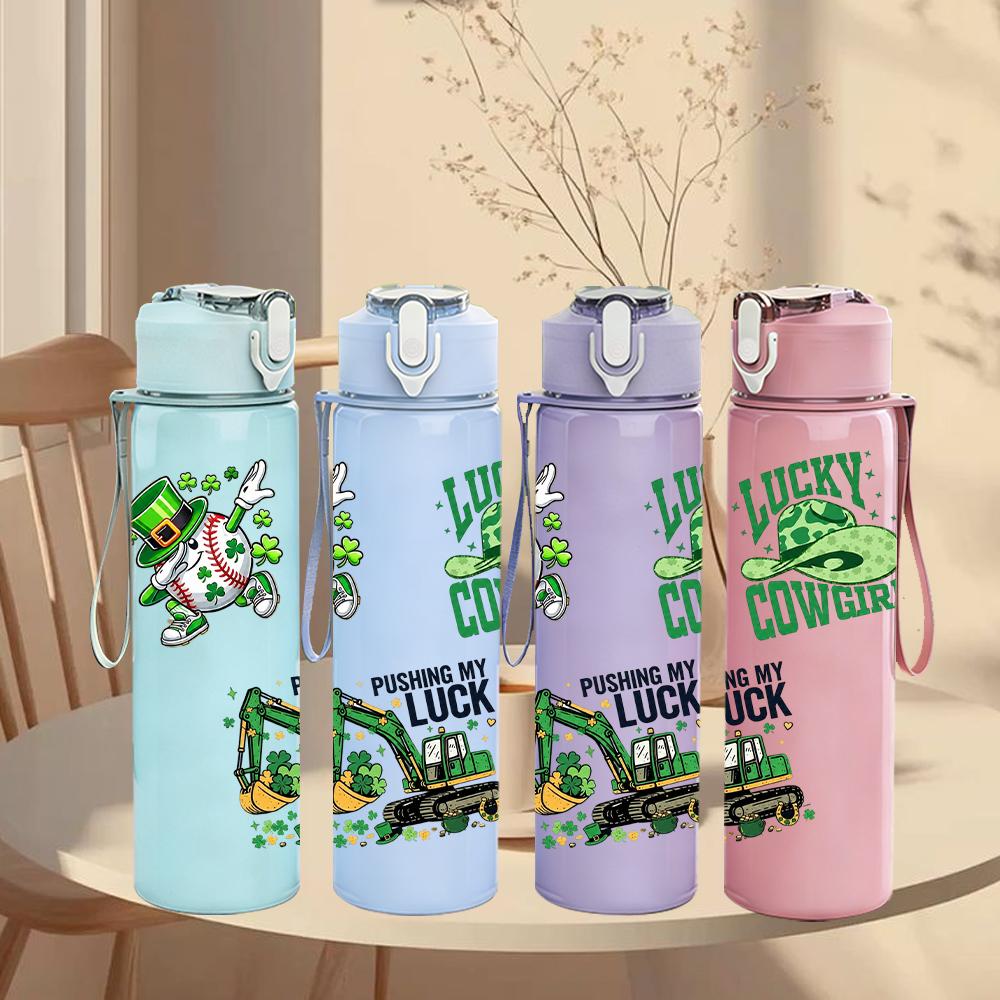1PC Lucky Duck Frog Floral Combo Print 750ml Color Plastic Water Bottle Leakproof Flip Straw Lid For Sports Office Home Use