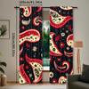 2pcs Vintage Paisley Pattern Curtains   Rod Pocket Mount   Polyester Material   Red & Golden Floral Design on Black Background   Sem