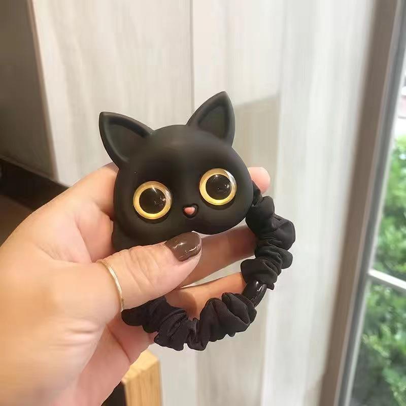 Korean Cartoon Cat Scrunchie Hair Tie for Kids & Adults - Versatile Headband & Rubber Band Accessories