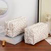 Cute Pink Floral Quilted Makeup Bag Portable Multi-Purpose Travel Zipper Bag Compact Coin Storage Cosmetic Storage Pouch