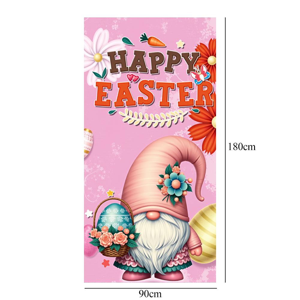 Happy Easter Door Cover Funny Bunny Lining for Doors Easter Spring Colorful Eggs Rabbit Flower Backdrop Home Door Decoration New