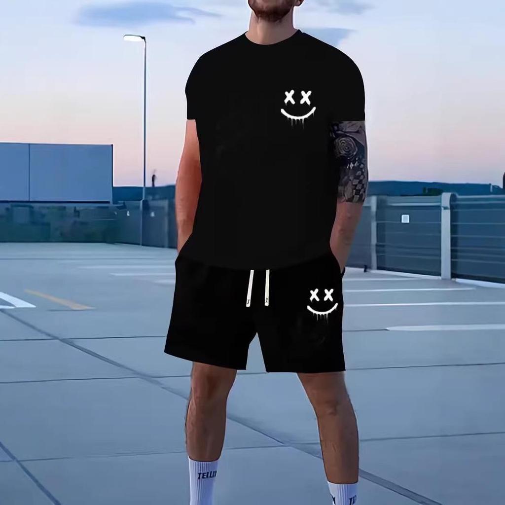Smiley Face Print Two-Piece Set: 2026 Short-Sleeved T-Shirt & Shorts - Casual Sportswear in Stock