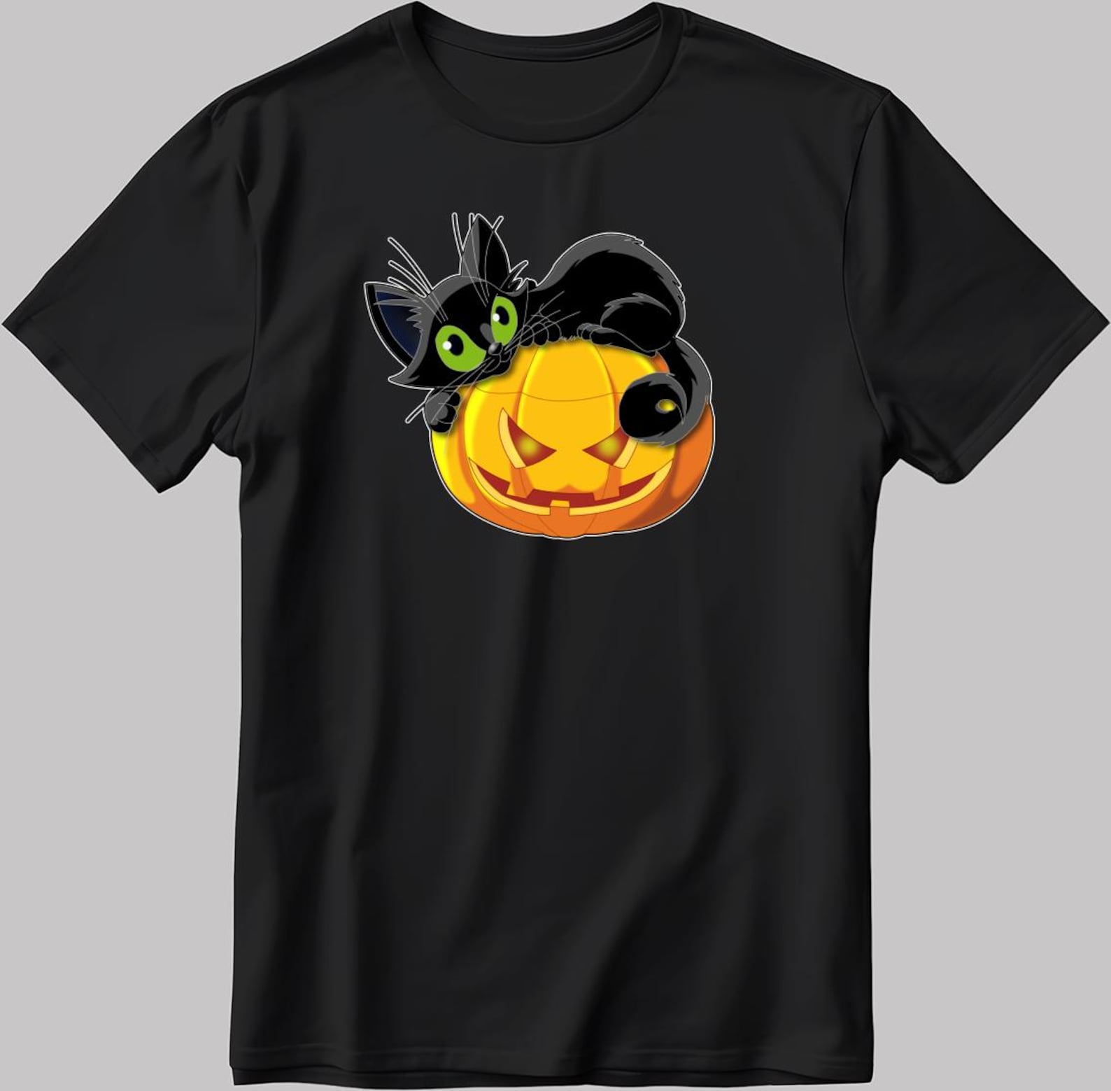 Halloween Cat T-Shirt: Black Cat on Pumpkin H610 XL