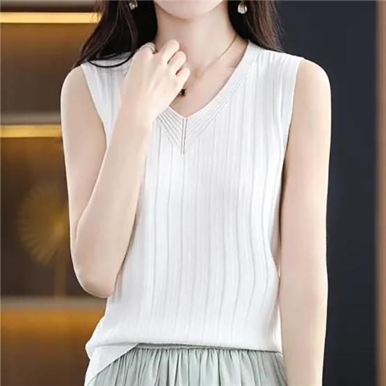 WTEMPO Large Size Solid Color Casual Versatile V-Neck Camisole Vests Women's Spring Summer Sleeveless Bottoming Tank Tops