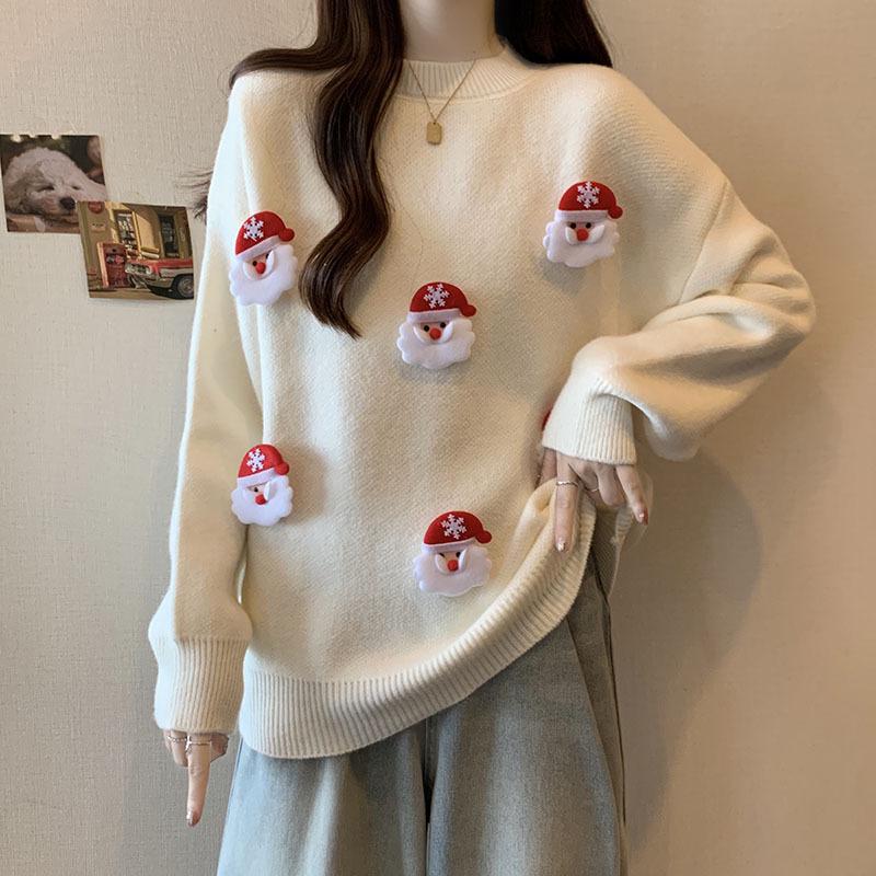 Women's Stylish Slimming Red Christmas Sweater - Age-Reducing, Loose Belly-Covering Knitwear for Autumn/Winter