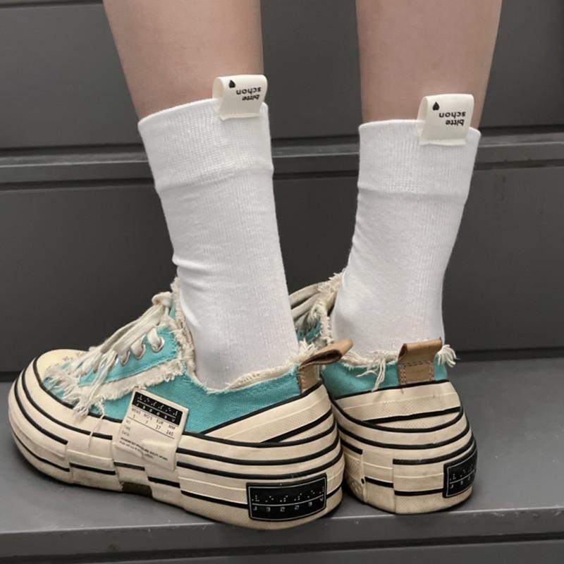 Women'S Socks, Macarons, Solid Colors, Trendy Mid-Tube Cotton Socks, English Letters, Heels, Cloth Labels, Candy Piles, Socks