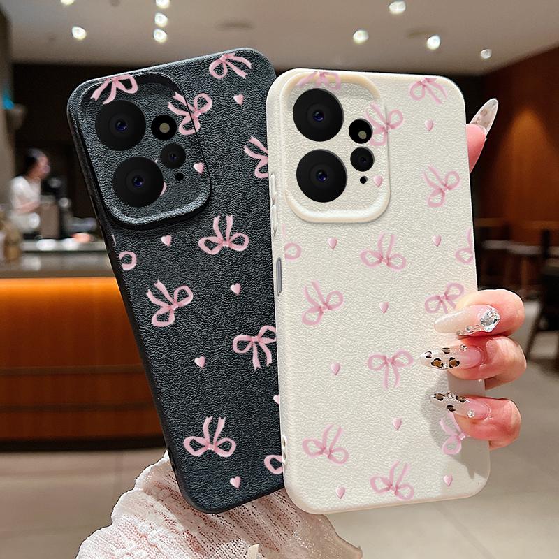 Bowknot Print Slim TPU Soft Leather Texture Case For Xiaomi 13T Pro Poco X6 Redmi Note 14 13 Pro 12 11 Matte Shockproof Lens Protection Phone Cover