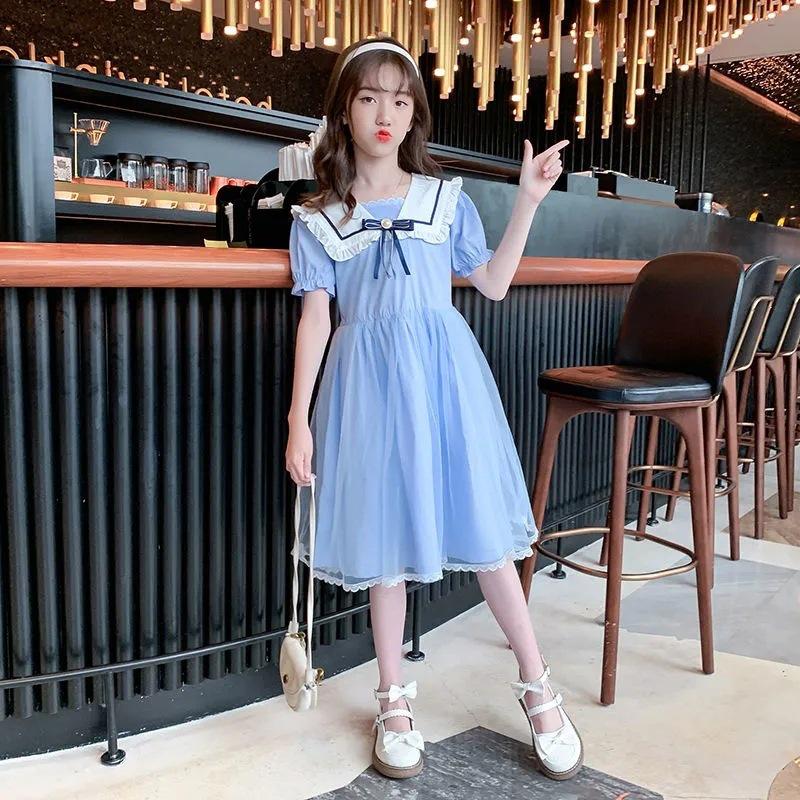 Girls' Navy Style Summer Princess Dress - Trendy Fashion Student Skirt