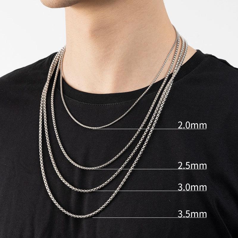 Stainless Steel Square Pearl Chain Men's Necklace - Titanium Steel Hip Hop Jewelry (2/2.5/3/3.5mm)