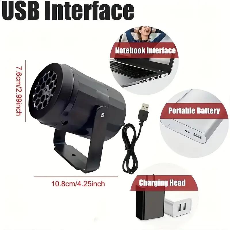 Snowflake Projection Light USB Powered Rotating LED Stage Lamp Holiday Atmosphere Lamp for Indoor Party Christmas New Year Decor