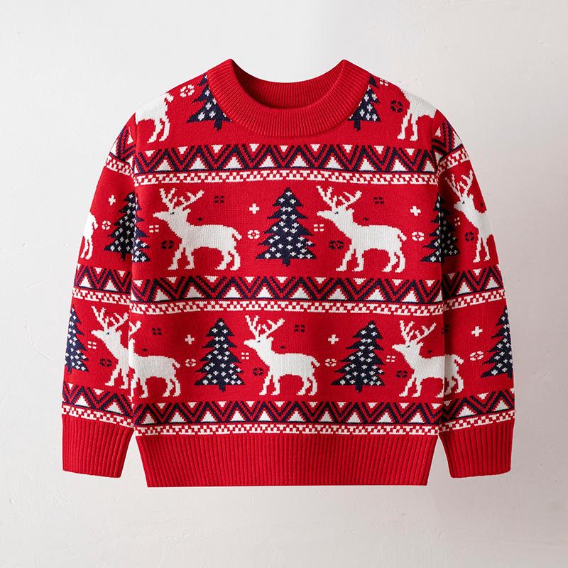 Unisex Family Matching Reindeer Jacquard Sweater for Autumn and Winter Child/2Y