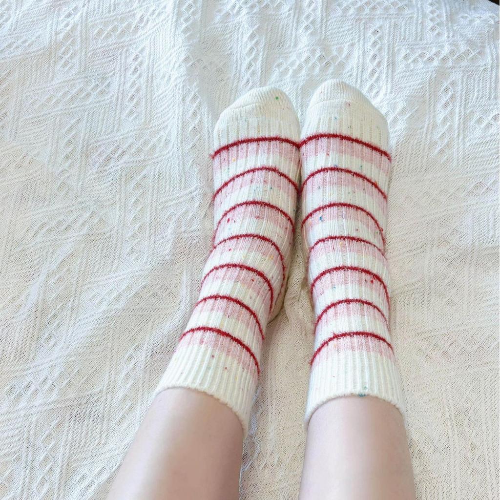 Kids Autumn Winter Stackable Socks,Vertical Yarn Contrast Medium‑Tube Calf Socks,Ins Trendy Niche Boneless Warm Cotton Socks