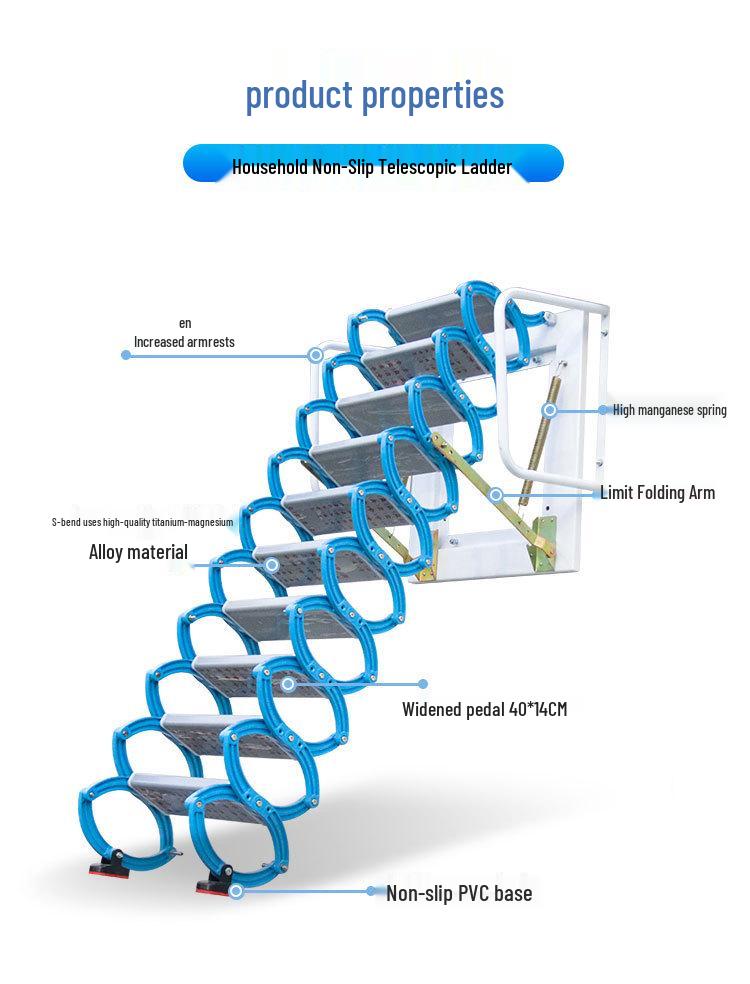 Guan Gu Wall-Mounted Attic Telescopic Ladder: Titanium-Magnesium Aluminum Alloy, Indoor/Outdoor Folding Lifting Ladder.