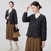 2026 Women's V-neck Geometric Down Cotton Jacket, Short Slimming Style for Autumn and Winter.