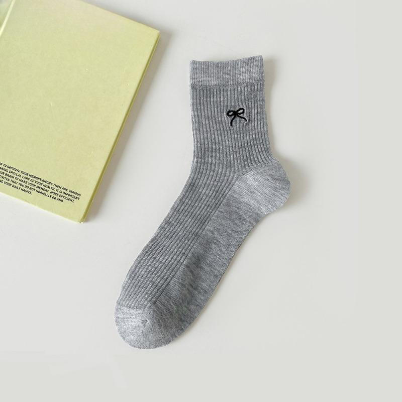 Spring and Summer Socks, Women's Short Socks, Thin Pure Cotton Socks, Women's Embroidered Bow, Ballet Style, White Short Tube Mesh Socks