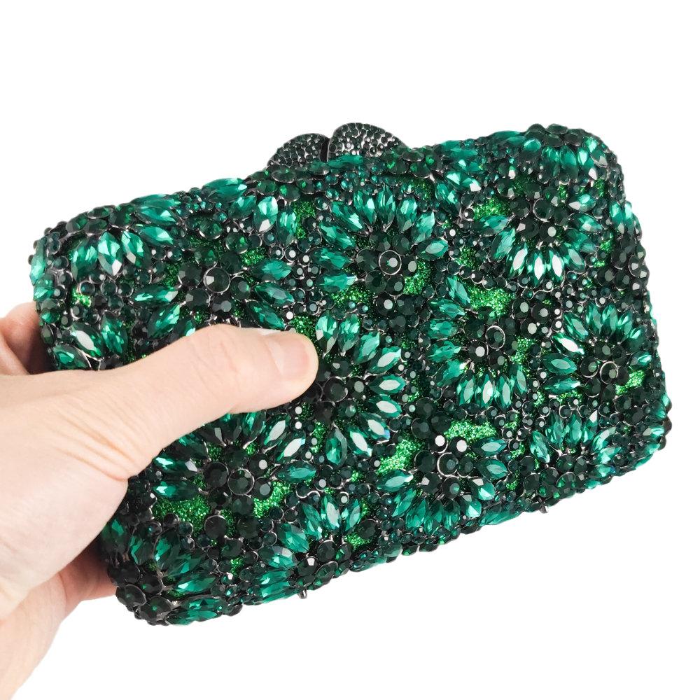 Boutique De FGG Emerald Green Evening Minaudiere Bags Women Crystal Purses and Handbags Bridal Wedding Luxury Clutch Purse