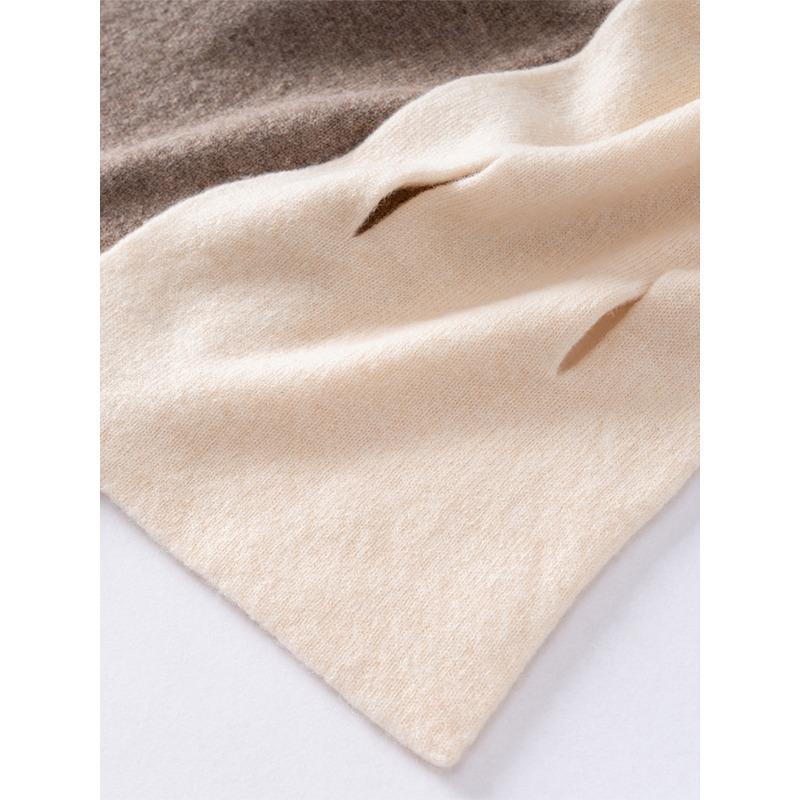 100% Wool Scarf Women Short Style Neck Protection Warm Autumn Winter Perforated Versatile Color-blocked Knitted Small Scarf